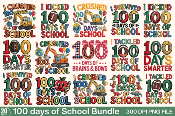 100 Days School Embroidery PNG Graphics & T-Shirt Designs