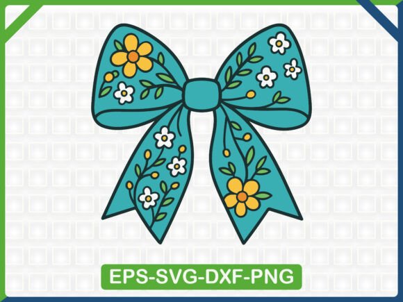 Blue Flower Bow Embroidery Design for Graphics & T-Shirt Designs