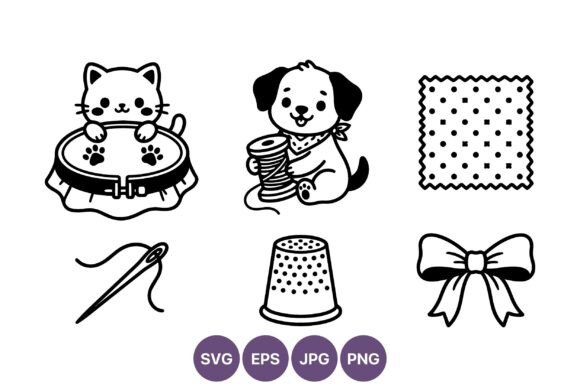Cute Cat Embroidery Dog Thread Vector Graphics