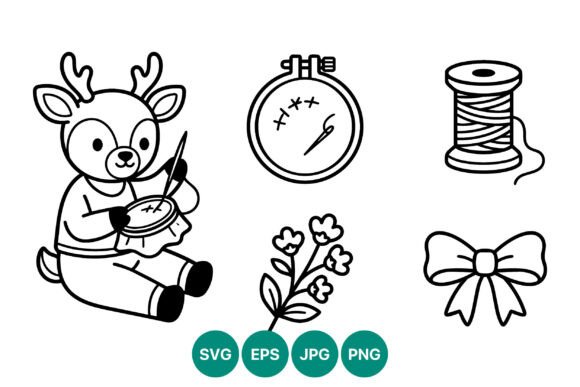 Cute Deer Sewing Vector: Graphics & Illustrations