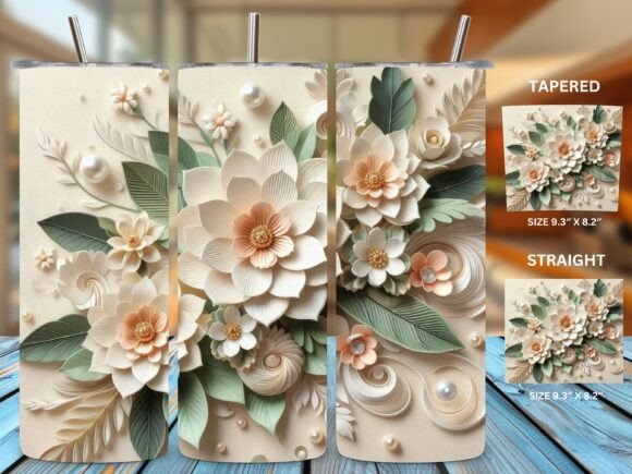 D Flowers Faux Embroidery Graphics for Tumbler Wraps