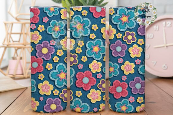 Denim Floral Embroidery 20oz Tumbler Graphics & Wraps