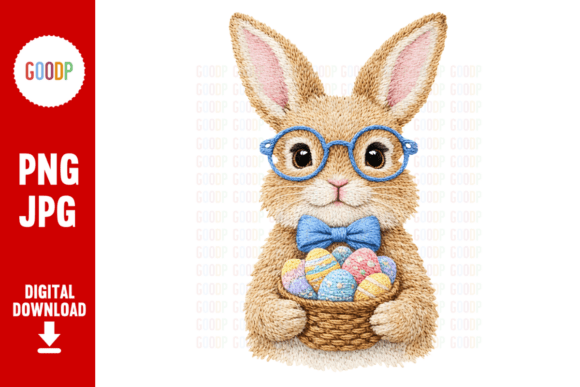 Easter Bunny Embroidery Basket Egg PNG Graphics