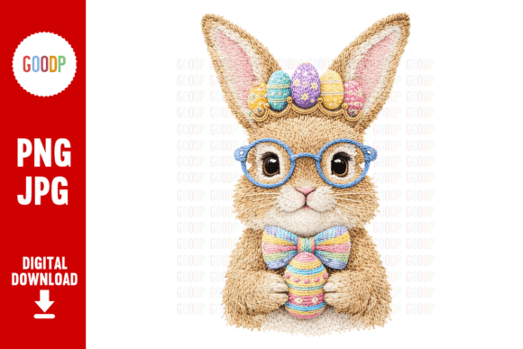 Easter Bunny Embroidery Crown Egg PNG: Graphics & Illustrations
