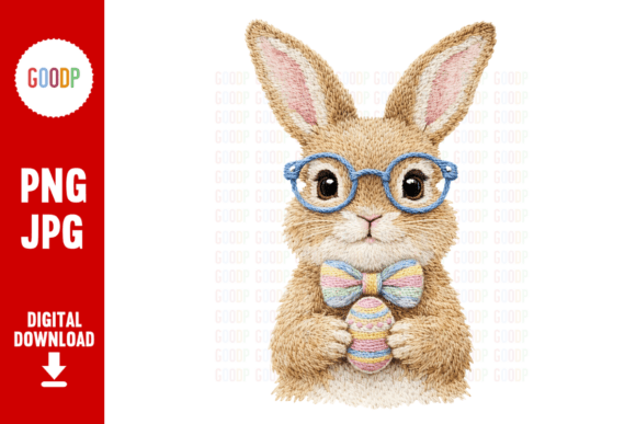 Easter Bunny Embroidery Glasses PNG: Graphics & Illustrations