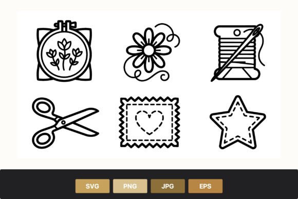 Embroidery Hoop Thread Scissors and Graphics Illustrations