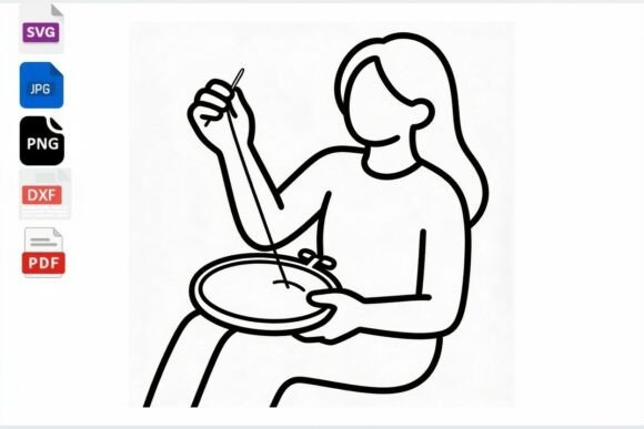 Embroidery Hoop Woman Line Art SVG for Crafts & Graphics