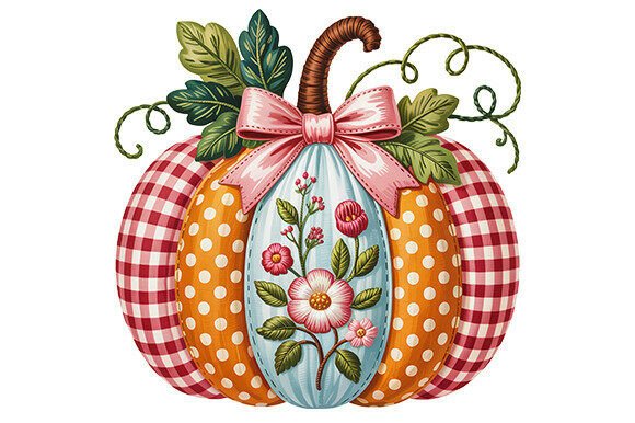 Faux Embroidery Fall Pumpkin Graphics for T-Shirt Designs