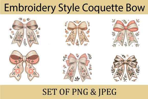 Floral Embroidery Coquette Bow Set: Graphics for Crafts