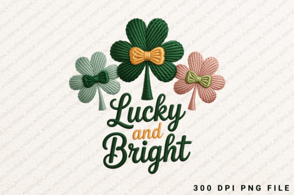 Lucky and Bright Embroidery PNG: Graphics for T-Shirt Designs