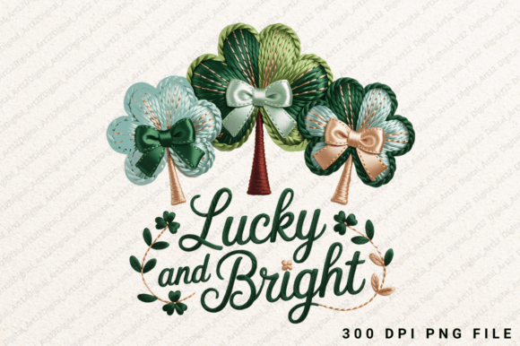 Lucky & Bright Embroidery PNG: Graphics for T-Shirt Designs