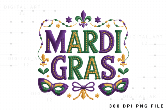 Mardi Gras Embroidery PNG for Graphics & T-Shirt Designs