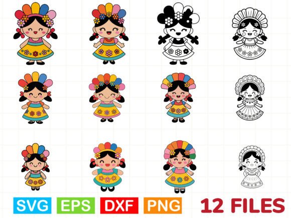 Mexican Folk Doll Embroidery SVG Bundle Graphics & Illustrations