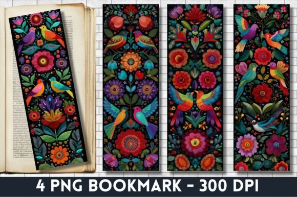 Vibrant Bird Floral Embroidery Bookmark Graphics & Crafts